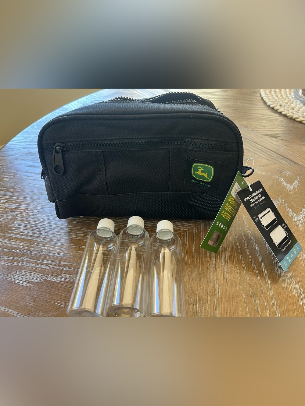 John Deere Black Men's Travel Toiletry Bag Kit with Bottles